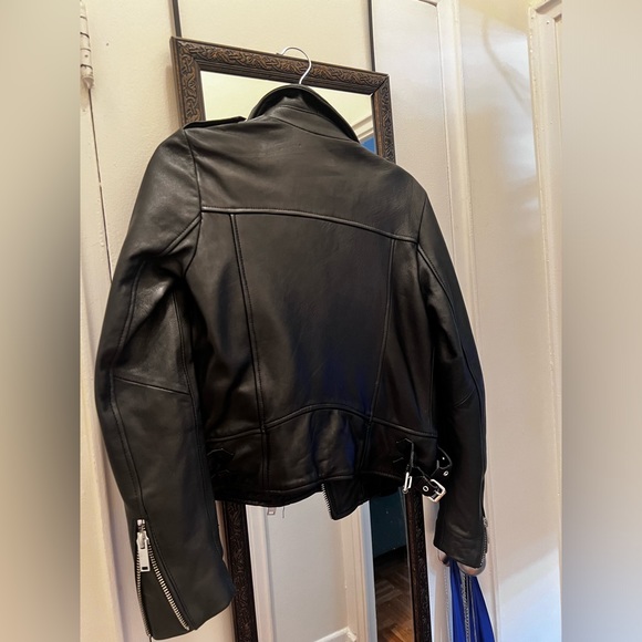 Zara Unisex Genuine Leather Biker Jacket Size S - Picture 6 of 6